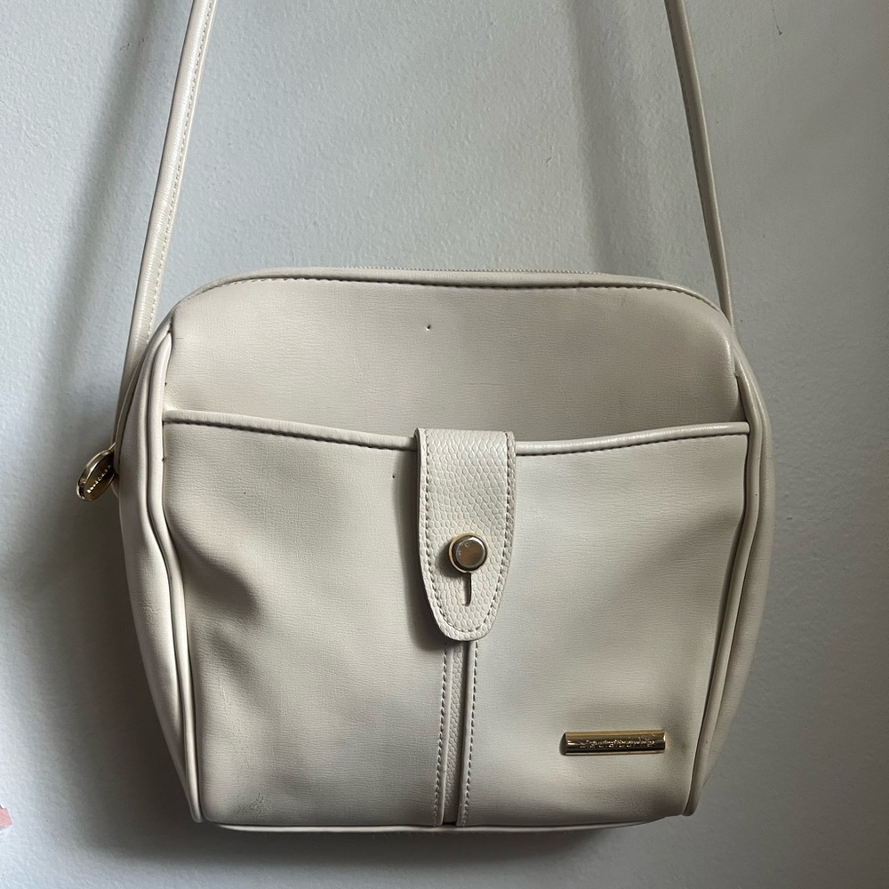Vintage Liz Claiborne 60s 70s Crossbody Shoulder Bag Purse Cream Square Retro